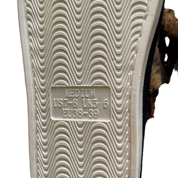 Fuzzy Cross Band Animal Print Open Toe Slippers Memory Foam Women's Medium 7-8 - Picture 9 of 11